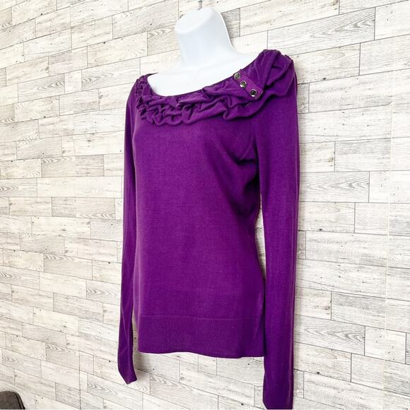 NEW YORK & COMPANY Purple Ruffle Trim Sweater, S - Picture 4 of 9